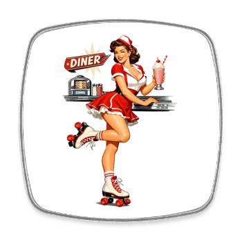 Retro Pin-Up Girl in 50s Diner with Milkshake - Square fridge magnet - white - Front