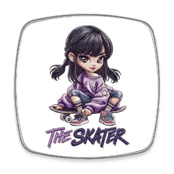 Cadeau de fille skateur Chibi Skateboard - Magnet carré - blanc - Devant