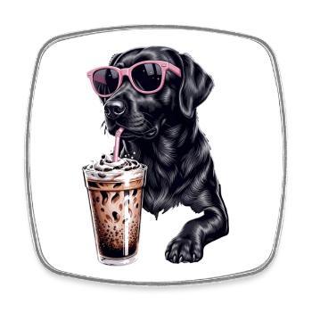 Coffee Dog avec des lunettes de soleil roses - Magnet carré - blanc - Devant