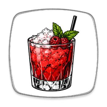 Verre cocktail aux baies avec de la menthe - Magnet carré - blanc - Devant