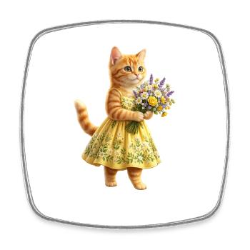 Minettes Story – Ginger Kitten with Flower Bouquet - Square fridge magnet - white - Front