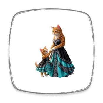 Cute Ginger Cat Mother and Daughter in Elegant Tur - Square fridge magnet - white - Front