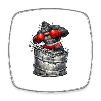 Gorille boxeur sortant du baril - Magnet carré - blanc - Devant