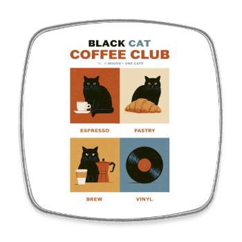 Black Cat Coffee Club Panels - Square fridge magnet - white - Front