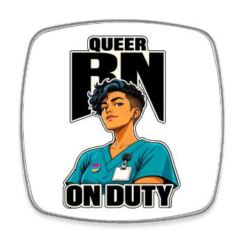RN pride infirmier queer infirmière en service, badge buddy nurse gift - Magnet carré - blanc - Devant