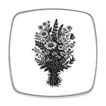 Botanique de linogravure vintage des fleurs sauvages - Magnet carré - blanc - Devant