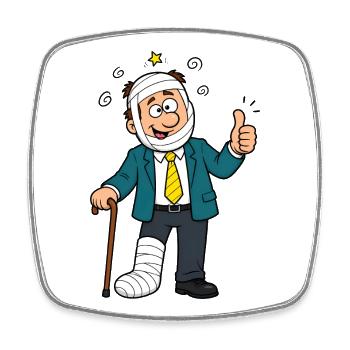 Homme comique en costume avec pied en plâtre et pouce levé - Magnet carré - blanc - Devant