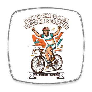 70s Vintage Cycling Poster Pain Is Temporary - Square fridge magnet - white - Front
