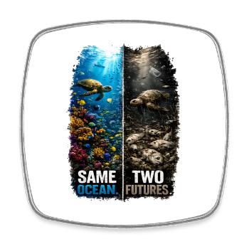 Same Ocean. Two Futures. – Meeresschildkröte - Viereckiger Kühlschrankmagnet - Weiß - Vorne