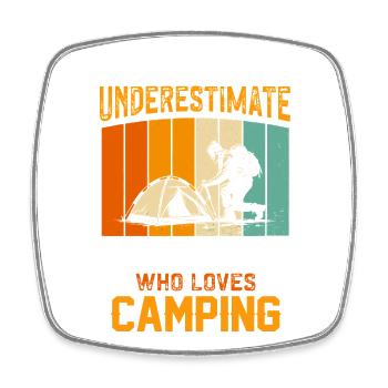 Never Underestimate an Old Man Who Camps - Square fridge magnet - white - Front