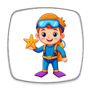 Boy in diving suit with starfish – adventure - Square fridge magnet - white - Front