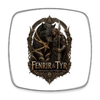 Fenrir & Tyr: Verrat und Mut - Viereckiger Kühlschrankmagnet - Weiß - Vorne