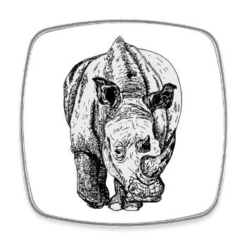 Rhinoceros Line Drawing Black and White - Square fridge magnet - white - Front