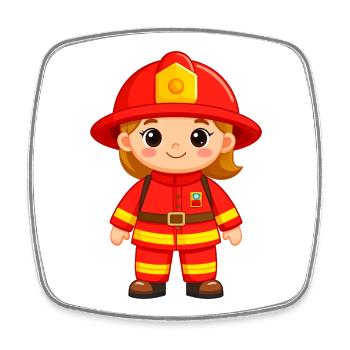Comic boy en pompier en uniforme et casque - Magnet carré - blanc - Devant
