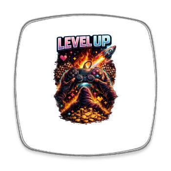 Level Up: Fire, Coins & Controllers - Square fridge magnet - white - Front