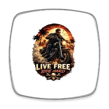 Live Free Ride Hard Biker - Square fridge magnet - white - Front