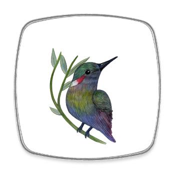 Colorful hummingbird on leaf branch - Square fridge magnet - white - Front