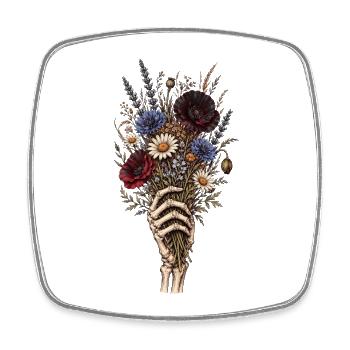 Skeletal Hand with Wildflower Bouquet - Square fridge magnet - white - Front