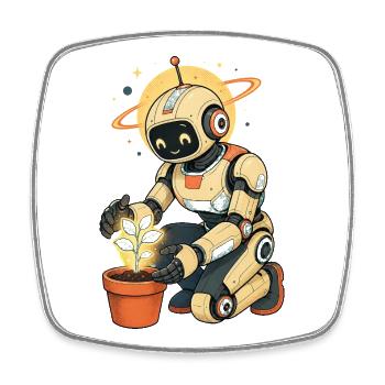Robot with green thumb - Square fridge magnet - white - Front