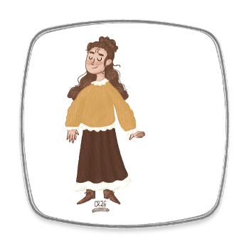 Vintage girl in autumn dress - Square fridge magnet - white - Front