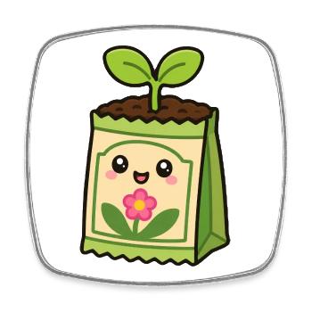 Sac de plante Kawaii avec fleur - Magnet carré - blanc - Devant