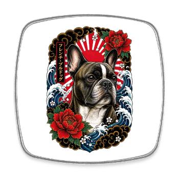 Französische Bulldogge im Japan Tattoo Stil - Viereckiger Kühlschrankmagnet - Weiß - Vorne