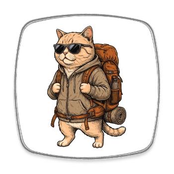 Walking Cat - Aventure en plein air - Magnet carré - blanc - Devant