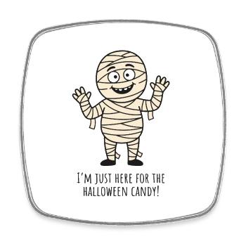 Hier für die Halloween-Süßigkeiten-Mumie – Lustiges Kind - Viereckiger Kühlschrankmagnet - Weiß - Vorne