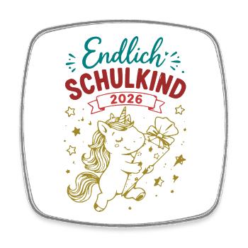 Endlich Schulkind 2026 Unicorn - Viereckiger Kühlschrankmagnet - Weiß - Vorne