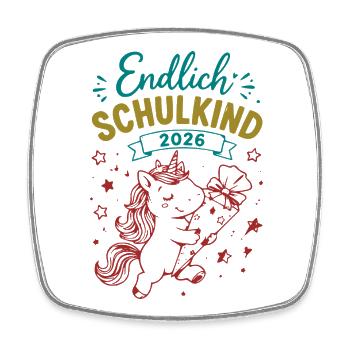 Endlich Schulkind 2026 Unicorn - Viereckiger Kühlschrankmagnet - Weiß - Vorne