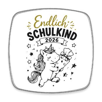 Endlich Einschulung 2026 Einhorn Geschenk - Viereckiger Kühlschrankmagnet - Weiß - Vorne