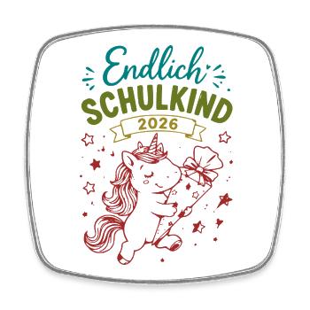 Endlich Schulkind 2026 Unicorn - Viereckiger Kühlschrankmagnet - Weiß - Vorne