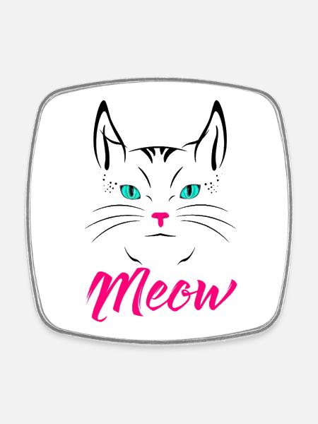 Cute Cat Meow - Square fridge magnet - white