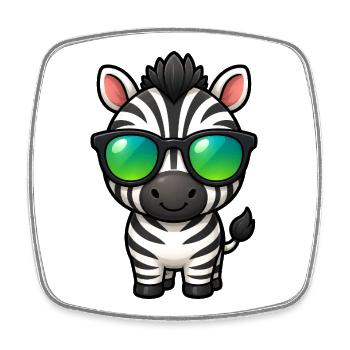 Süßes Zebra Cartoon Kawaii mit Sonnenbrille - Viereckiger Kühlschrankmagnet - Weiß - Vorne