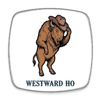 Westwärts gerichteter Bison mit Cowboyhut - Viereckiger Kühlschrankmagnet - Weiß - Vorne
