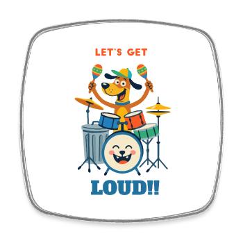 Drumming Dog auf der Bühne - Viereckiger Kühlschrankmagnet - Weiß - Vorne