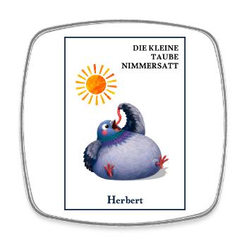 DIE KLEINE TAUBE NIMMERSATT - Herbert - mit Wurm - Viereckiger Kühlschrankmagnet - Weiß - Vorne