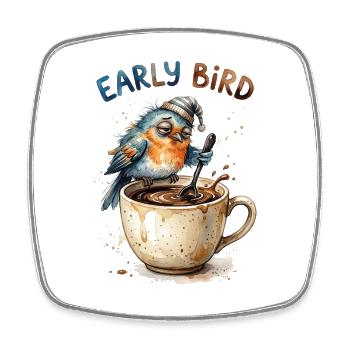 Early Bird Tired Grumpy Coffee Bird Cartoon Art - Viereckiger Kühlschrankmagnet - Weiß - Vorne