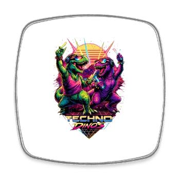 Techno Dinos – Bass aus der Urzeit - Viereckiger Kühlschrankmagnet - Weiß - Vorne