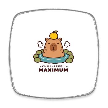 Chill Level Maximum Onsen Capybara Kawaii - Square fridge magnet - white - Front