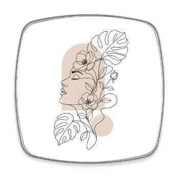 Minimalist One Line Art Woman Face & Floral - Viereckiger Kühlschrankmagnet - Weiß - Vorne