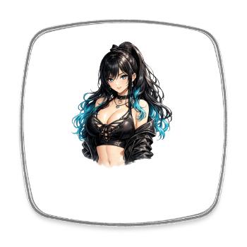 Gothic Anime Girl with Blue Flair - Square fridge magnet - white - Front