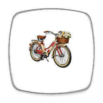 Vintage Fahrrad mit Blumenkorb - Viereckiger Kühlschrankmagnet - Weiß - Vorne