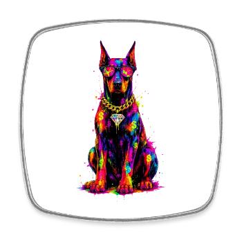Bunter Neonhund mit Diamant - Viereckiger Kühlschrankmagnet - Weiß - Vorne