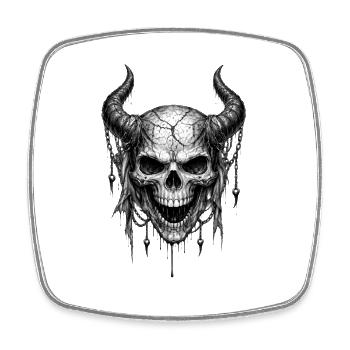 Horned Skull Gothic Horror-Grafik - Viereckiger Kühlschrankmagnet - Weiß - Vorne