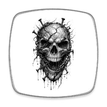 Skull With Nails Gothic Horror Grafik - Viereckiger Kühlschrankmagnet - Weiß - Vorne