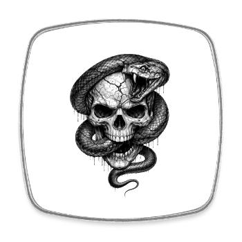 Graphique d’horreur gothique de crâne avec serpent - Magnet carré - blanc - Devant