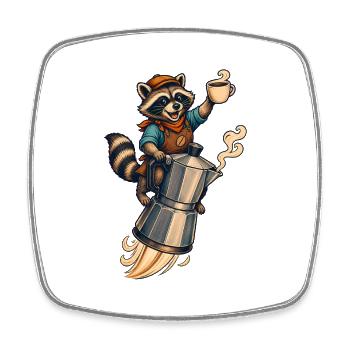 Kaffee Raketen-Waschbär - Viereckiger Kühlschrankmagnet - Weiß - Vorne