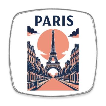Paris Ciel Rose - Tour Eiffel et Rue - Magnet carré - blanc - Devant
