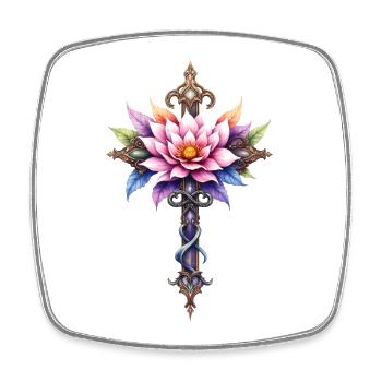 Floral Lotus Cross: Ornamental Dagger - Square fridge magnet - white - Front
